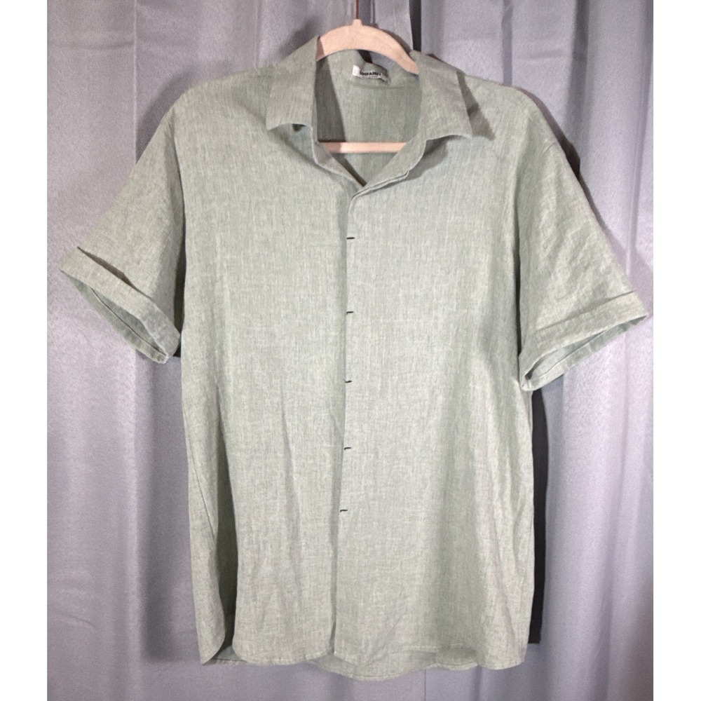 Coofandy Mens Short Sleeve Linen Blend Shirt Medium Sage Green Casual Beach